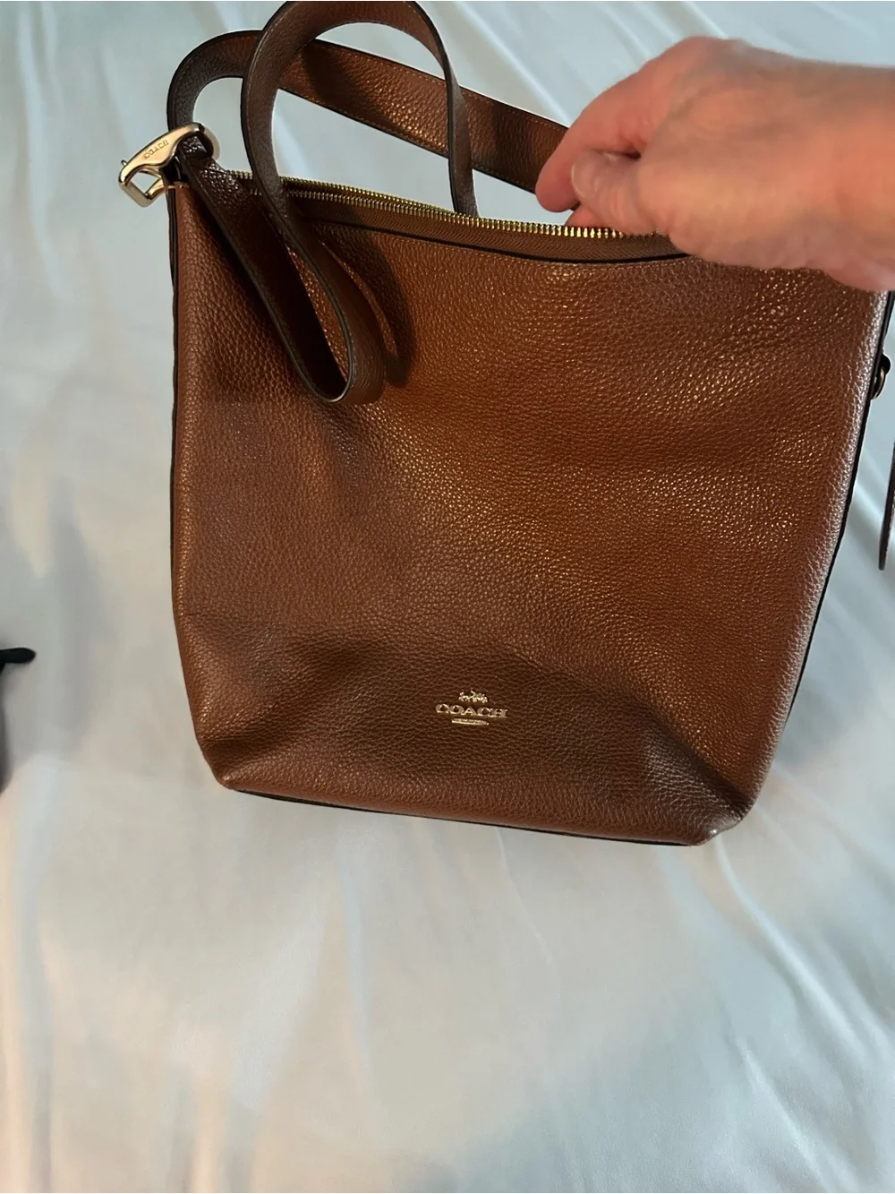 Coach Chocolate Pebbled Leather Shoulder Tote with Gold Hardware